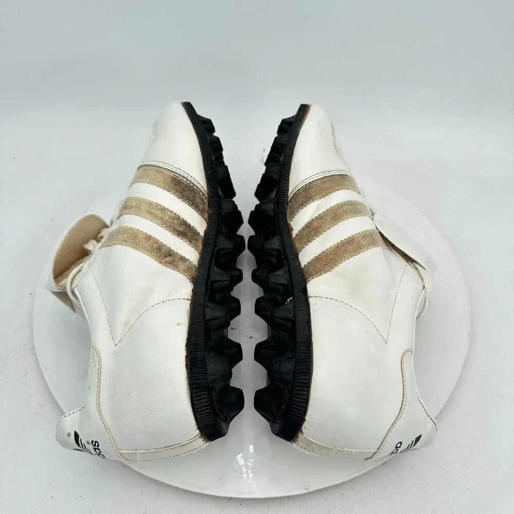 Vintge Adidas Triple Crown Men Size 8.5 Made In Taiwan White Beige Cleats Shoes